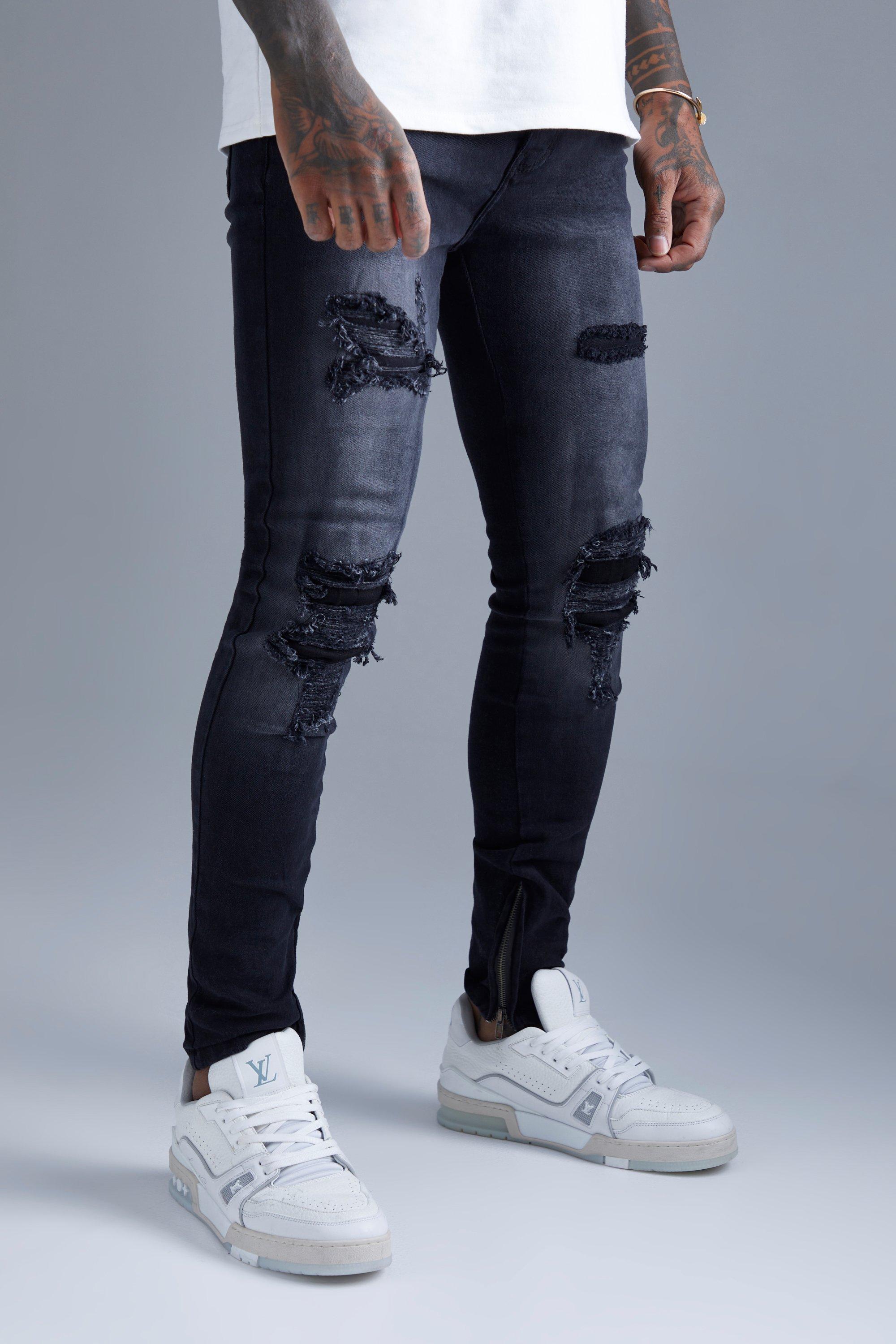 Super Skinny All Over Rip And Repair Jeans | boohooMAN USA